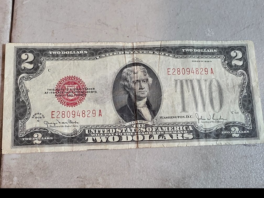 Series 1928G U.S. Red Line $2.00 Bill