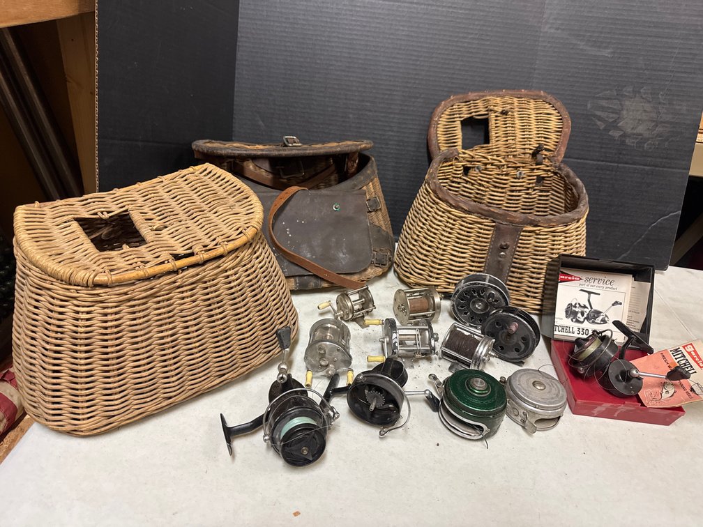 Wicker Fish Creel Baskets and Fishing Reels