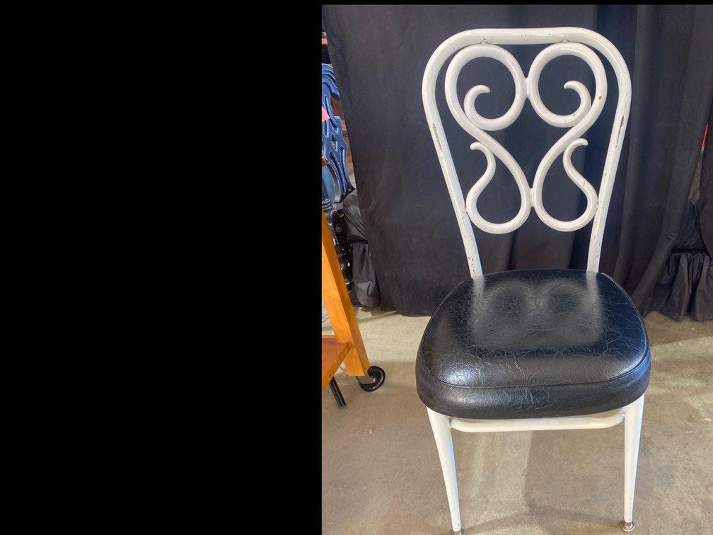 White Metal Chair with Black Vinyl Seat