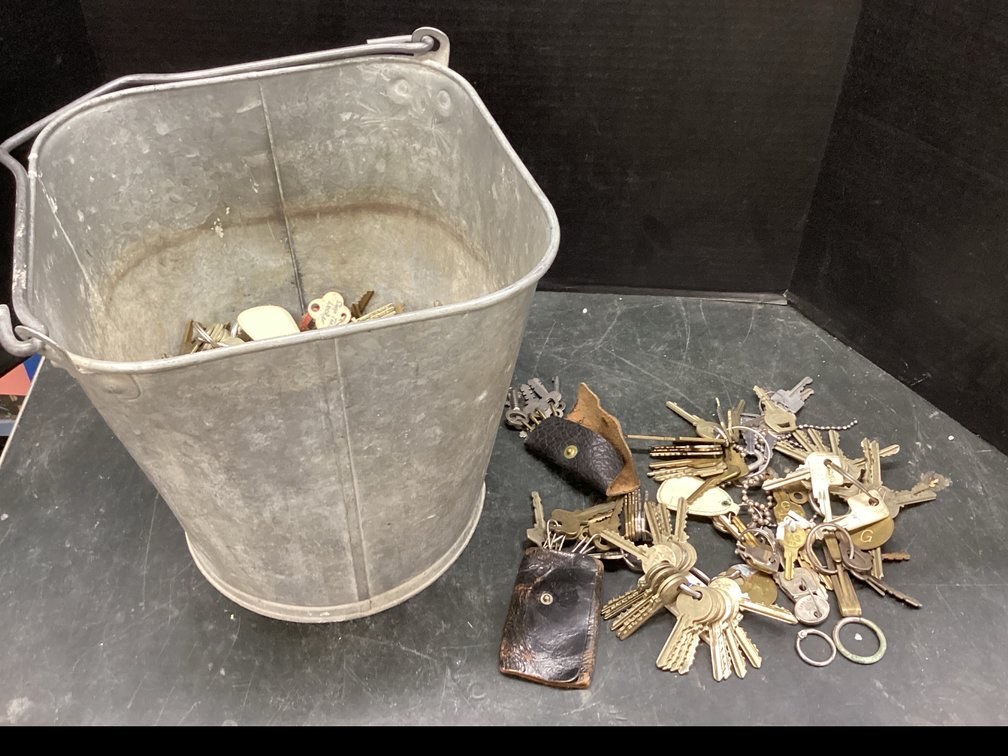 Galvanized Metal Bucket of Assorted Keys