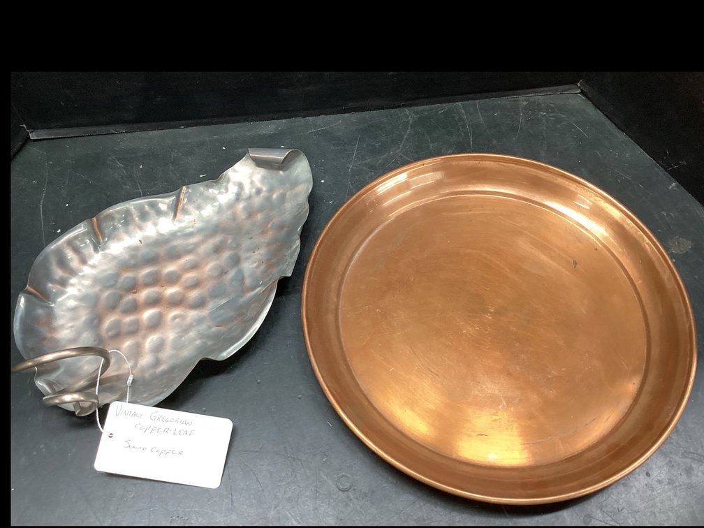 Vintage Gregorian Copper Leaf & Copper Serving Tray Solid Copper