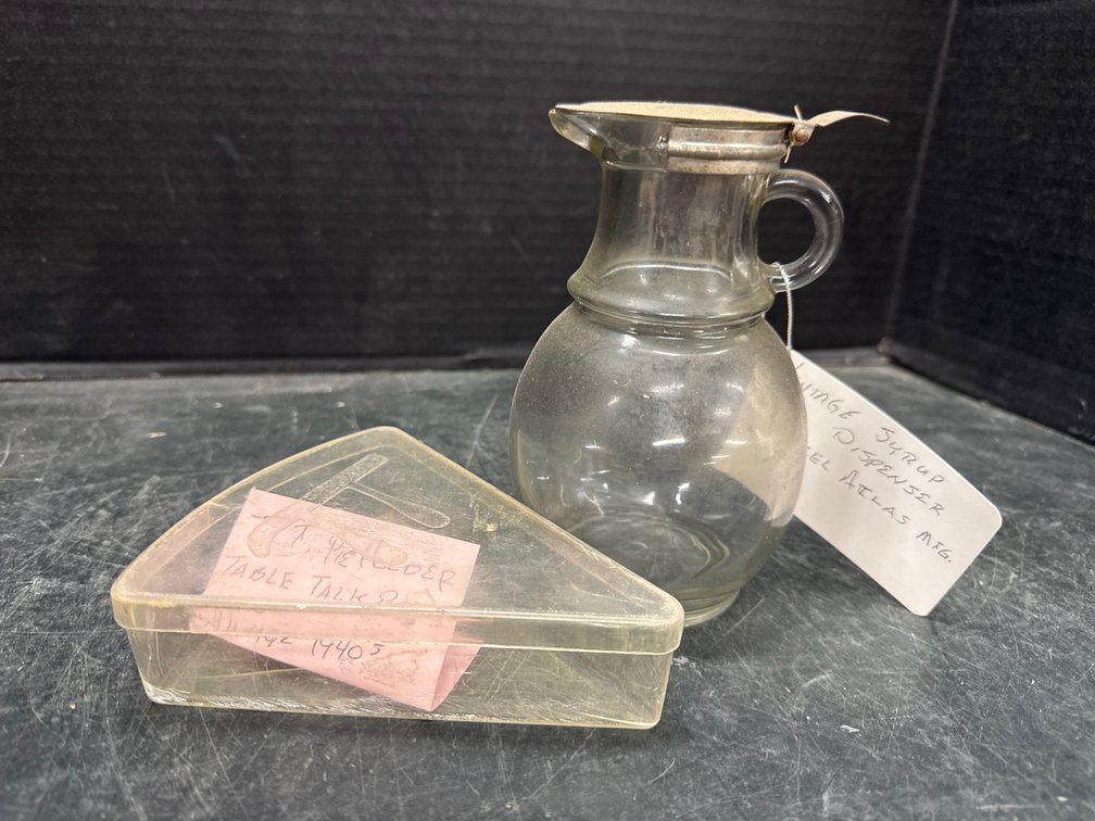 T.T. Pie Holder (1940s) and Hazel Atlas Syrup Dispenser