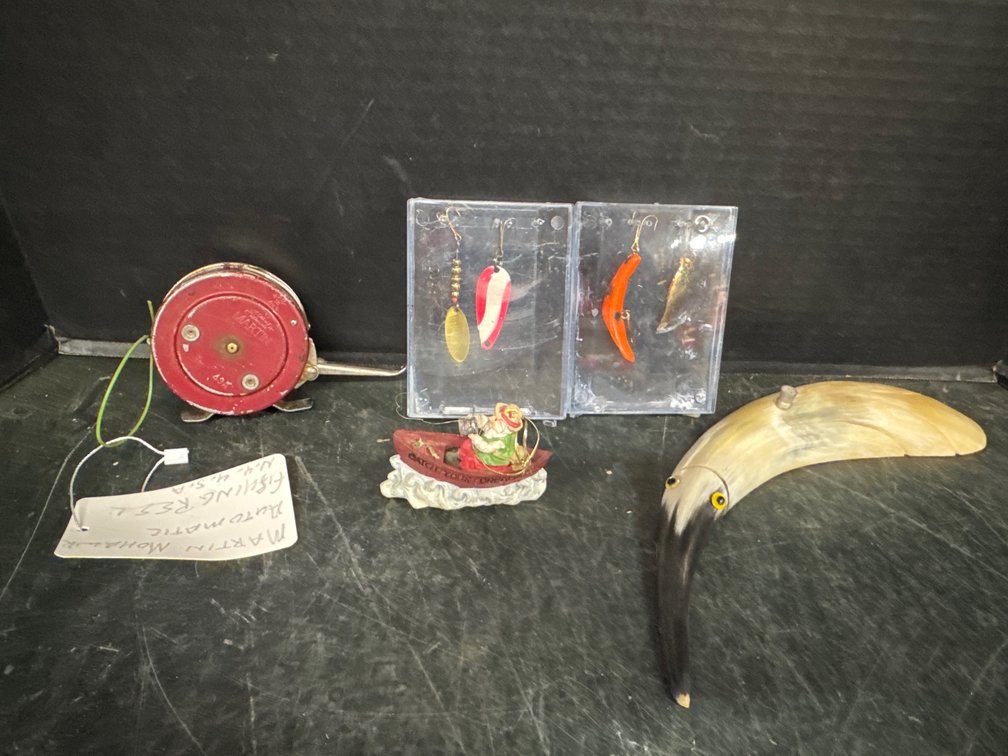 Martin Mohawk Automatic Fishing Reel, Lures, And Decor