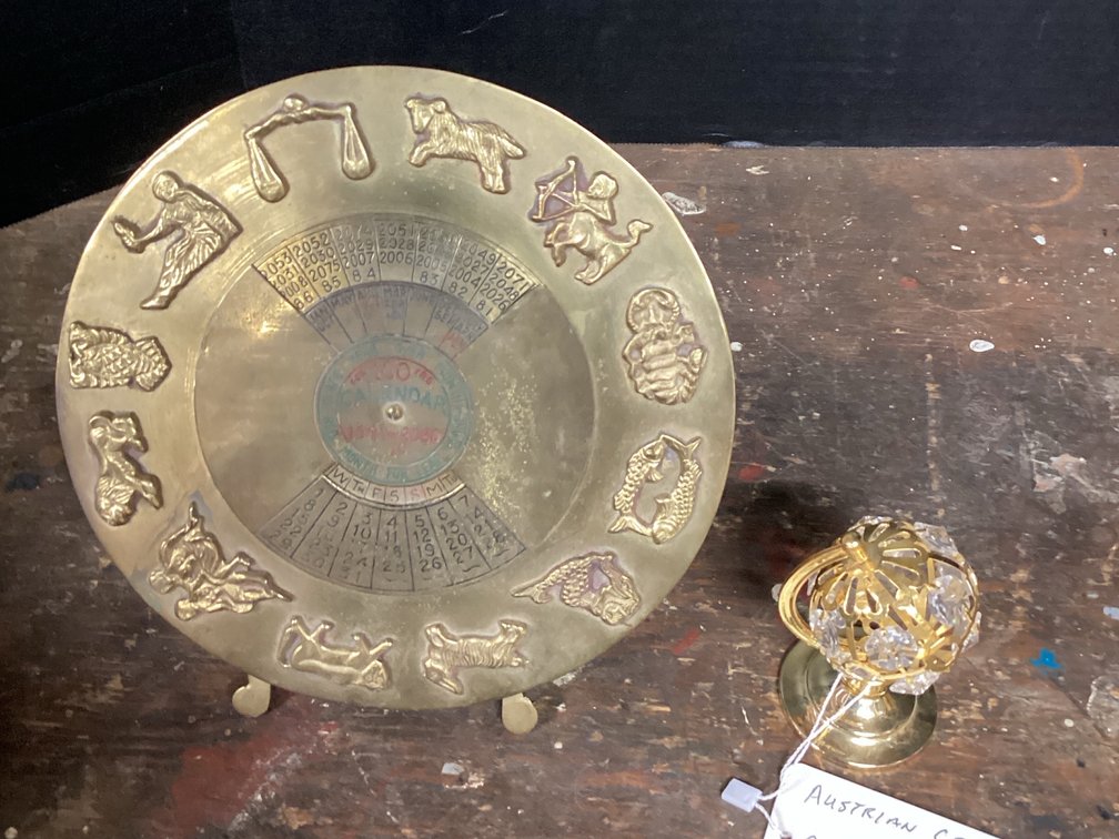 Brass Plated “100 Year” Calendar & Crystal Millennium  24K Gold Plated Austrian Crystal