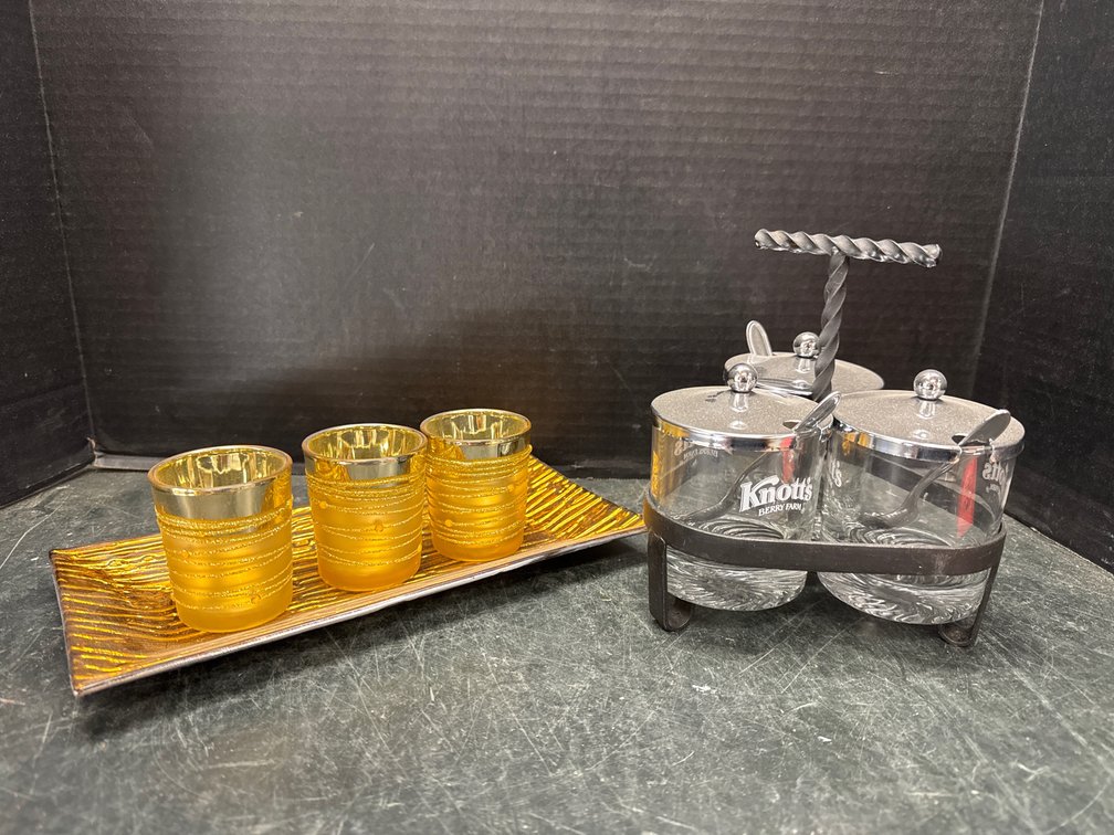 Tea Light Candle Holders W/Tray, and Jelly Jar Caddy Set