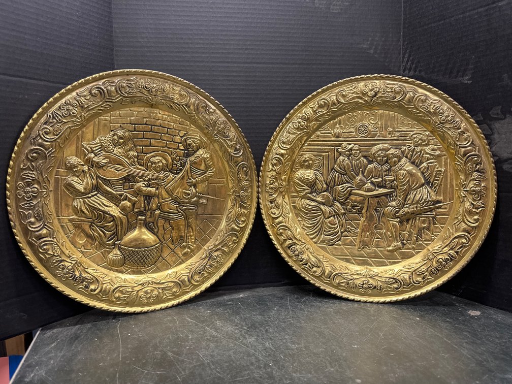 Mid-Century Embossed Brass Plated Wall Plates