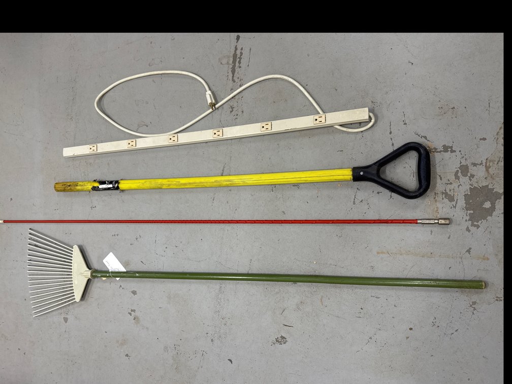 Shag Rug Rake, Antenna, Handle, and Power Strip