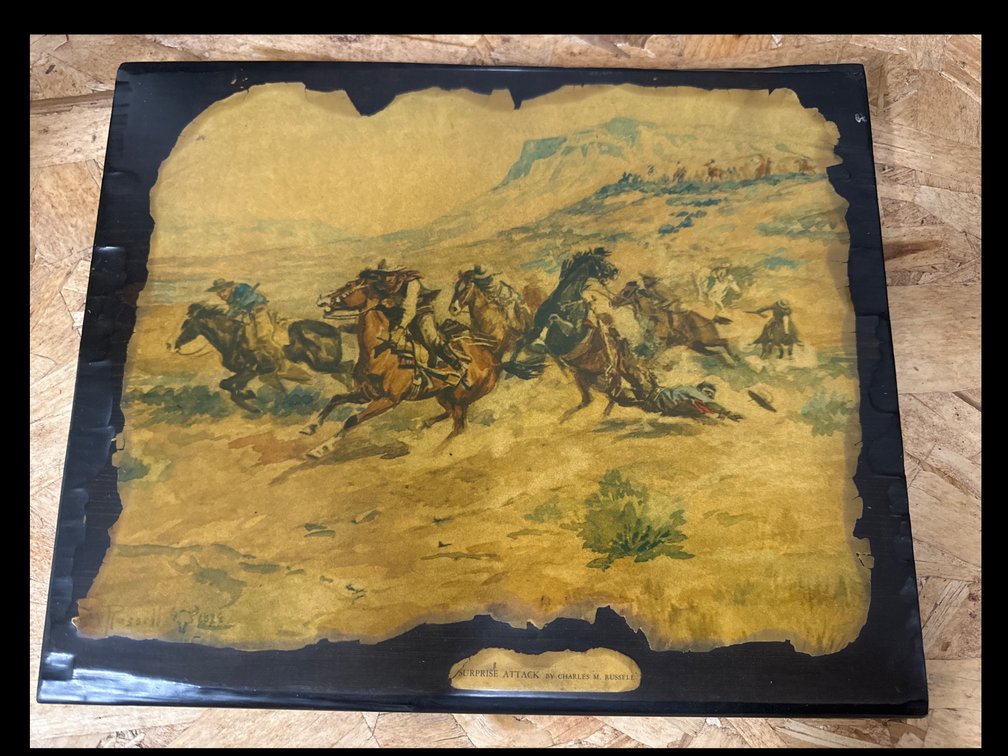 CM Russell “ Surprised Attack” On Wood Plaque