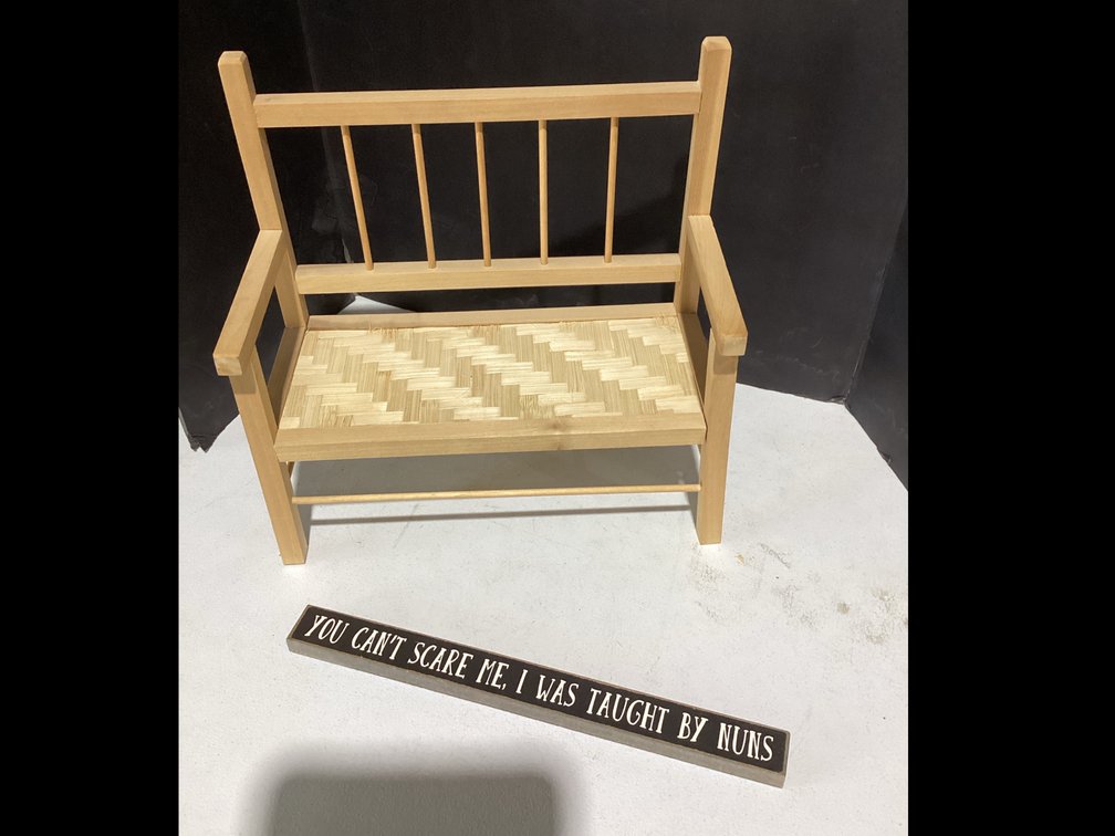Wooden Small Bench & Sign