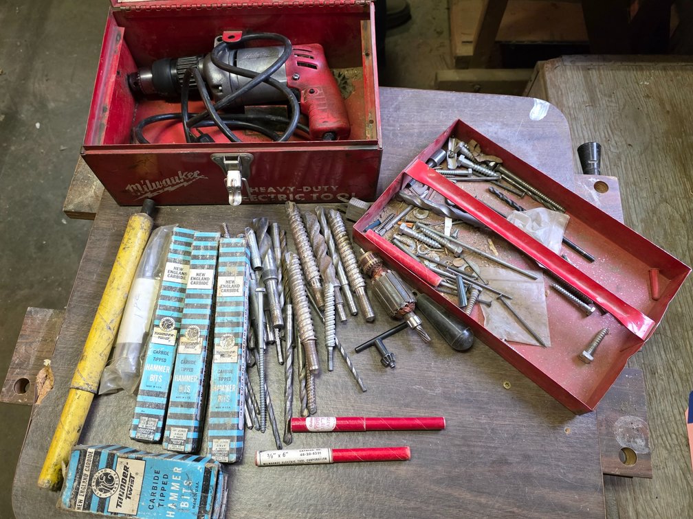 Milwaukee Drill and Assoted Carbide Bits in Tool Box