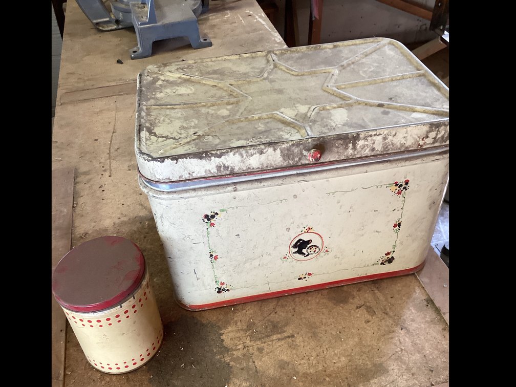 Metal Bread Box & Metal Can