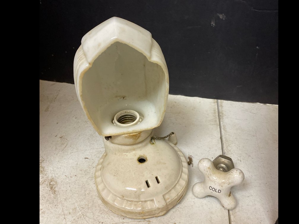 Porcelain Light Fixture & Porcelain Faucet Handle