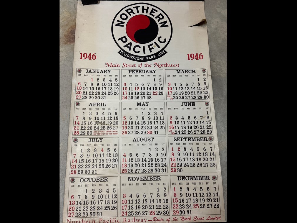 1946 Northern Pacific Yellowstone Park Line Wall Calendar