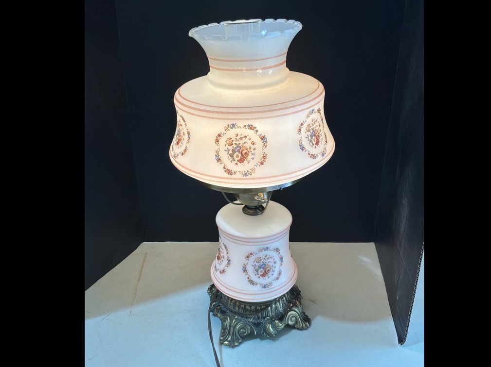 Milk Glass Electric Hurricane Table Lamp