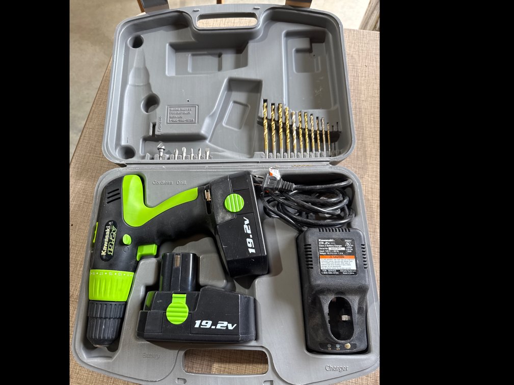 19.2V Kawasaki Drill, Charger, and Bits
