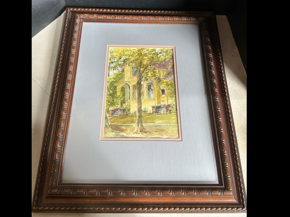 Framed Watercolor on Paper “Yellow House” by Annella