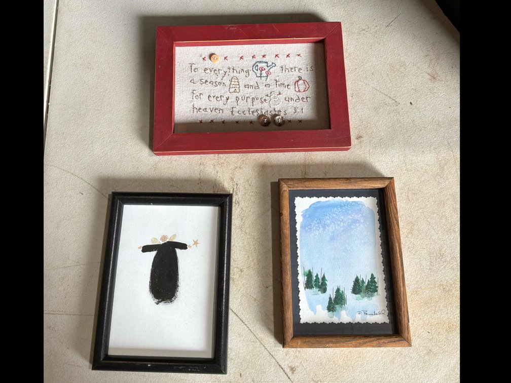 Framed Pictures & Cross-Stitch Phrase