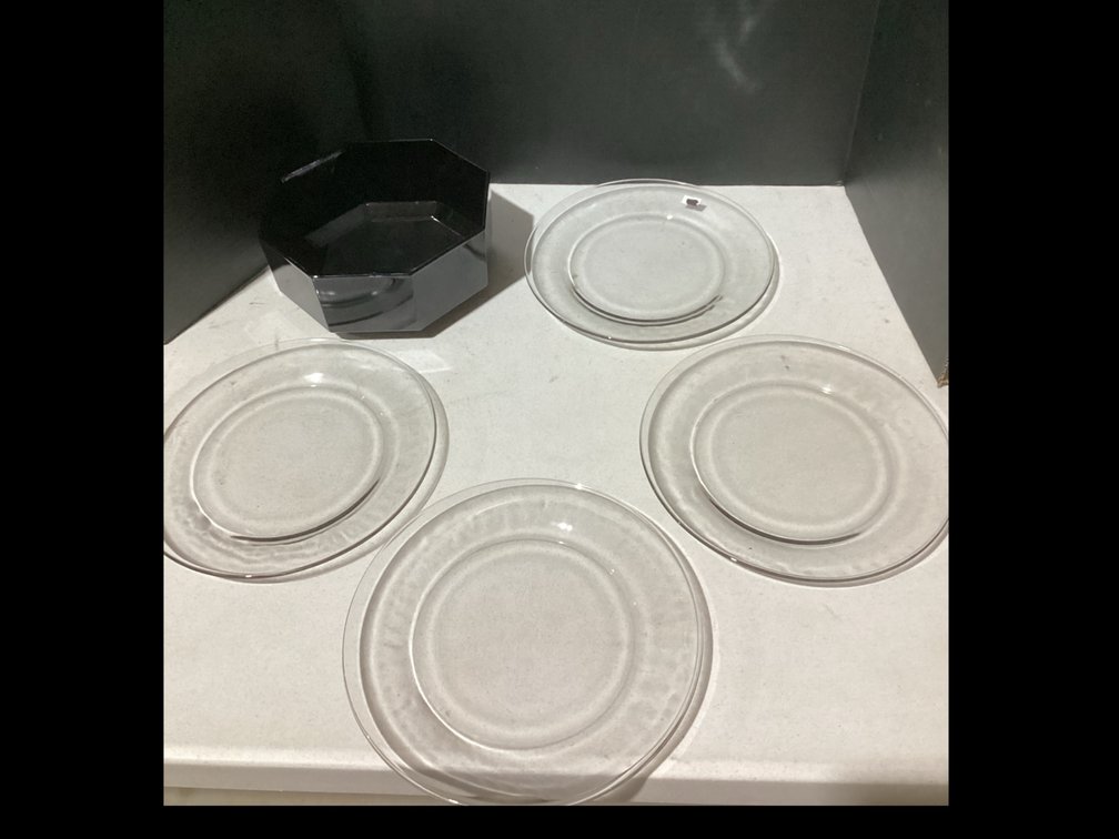 Glass Dinner Plates & Glass Serving Bowl