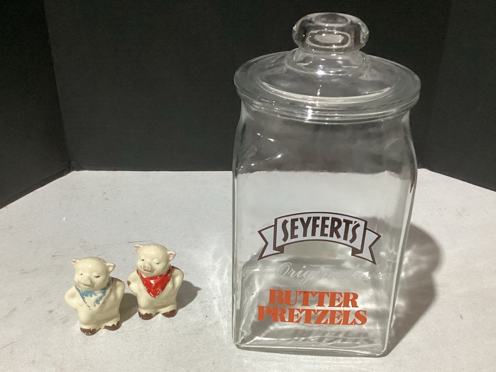Salt & Pepper Shakers & Glass Container with Lid