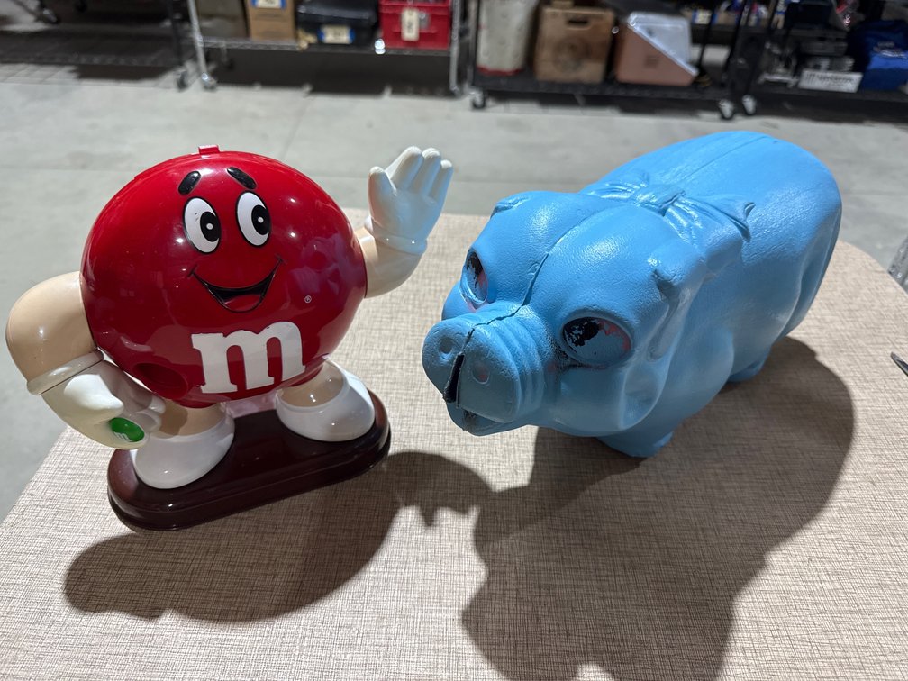 Plastic Piggy Bank and M&M Candy Dispenser