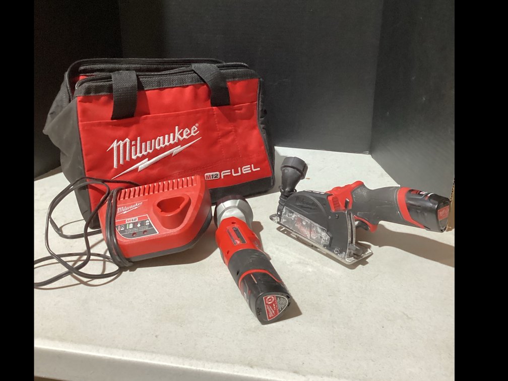 Milwaukee M12 Flashlight, Ceramic Tile Cutter, Charger, Batteries & Storage Bag