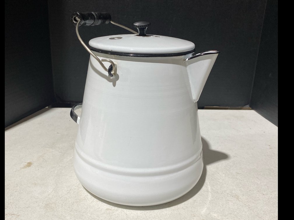 White Enamelware Cowboy Camp Coffee Pot
