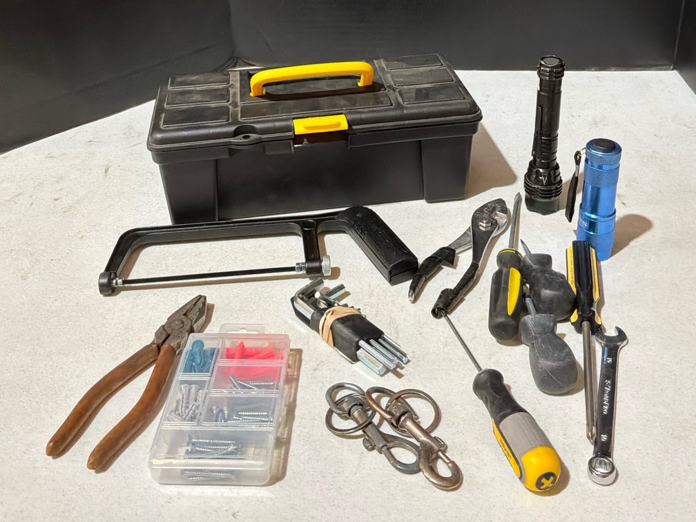 Tool Box with Various Tools & Screws