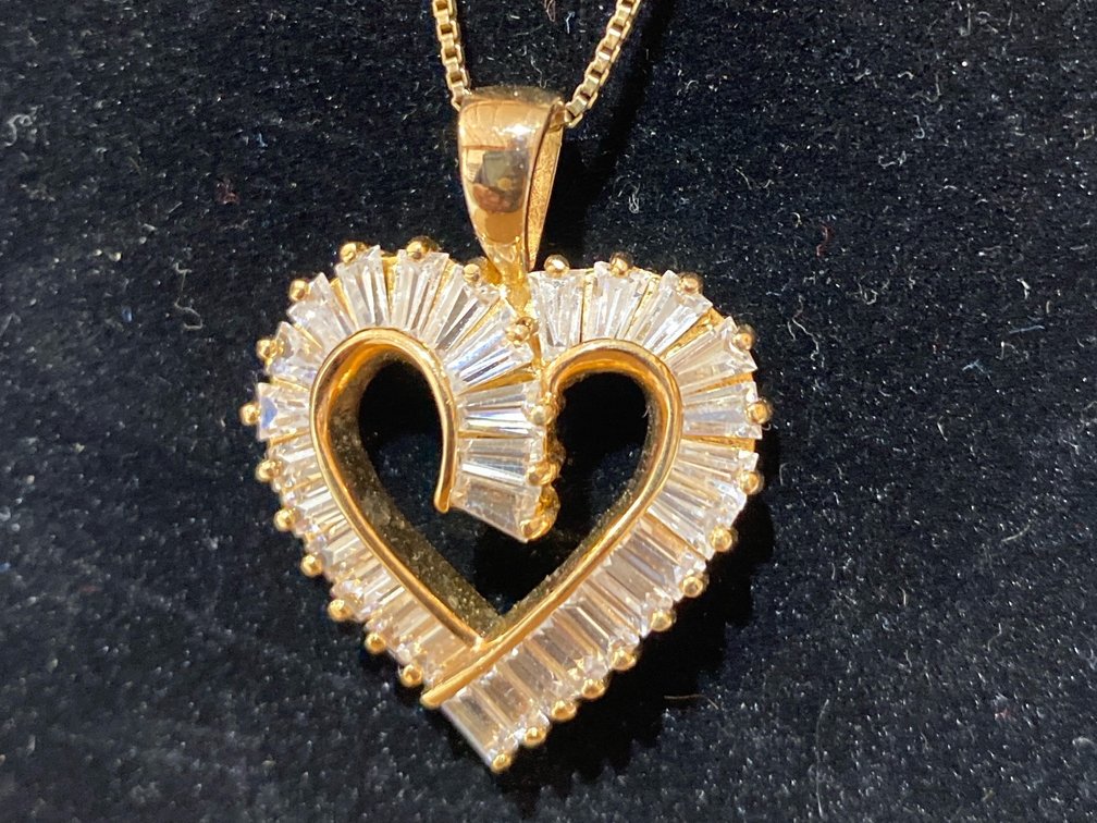 Sterling Silver & Gold Overlay Ladies Cubic Zirconia Heart Necklace