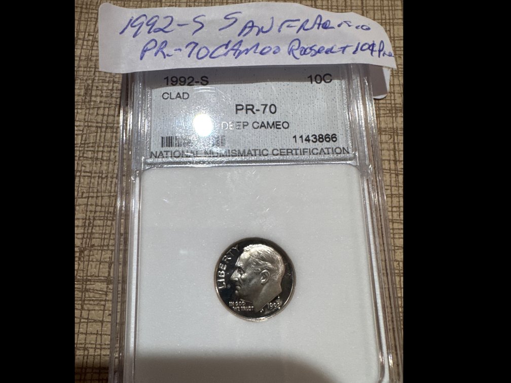 1992-S Sanfransico PR-70 Cameo Rosevelt 10 cent Piece