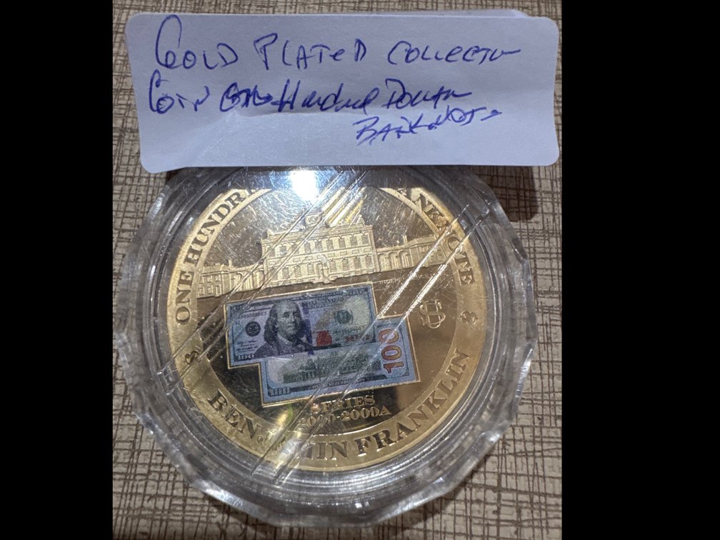 Gold Plated Collection Coin One Hundred Dollar Bank Note