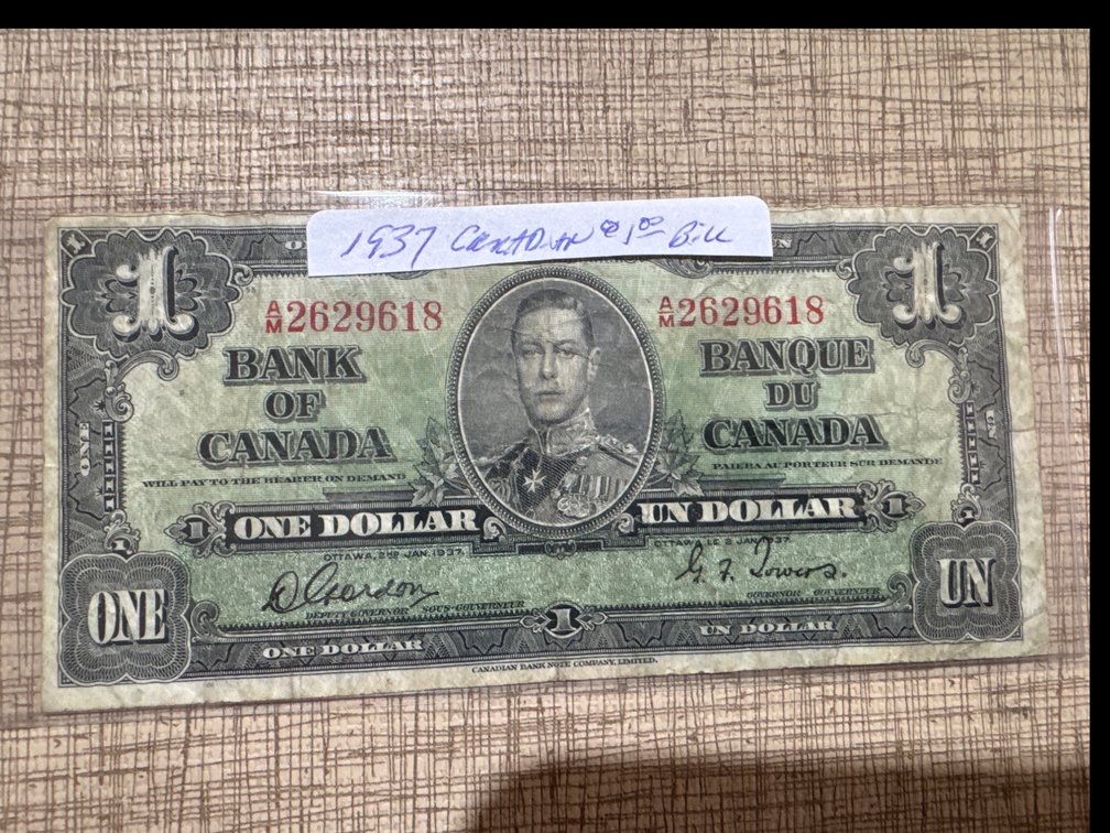 1937 Canadian $1 Dollar Bill