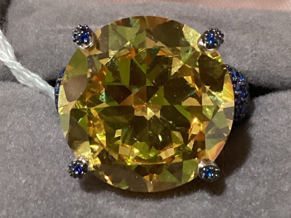 Ladies Sterling Silver Yellow & Blue Stoned Ring