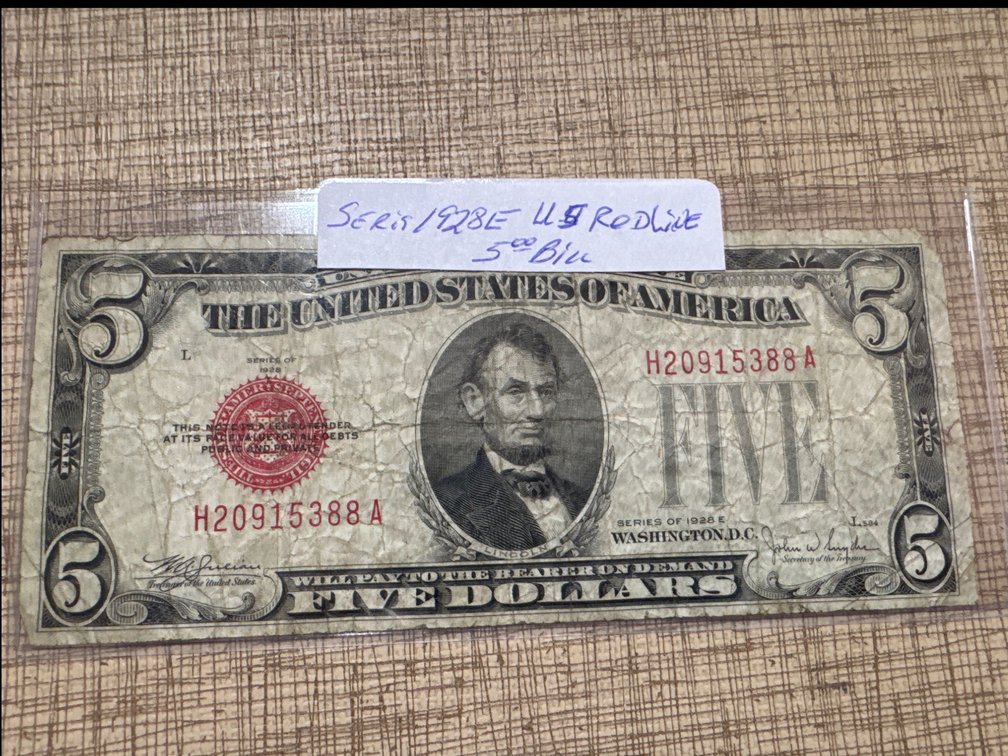 1928-E Series U.S. Redline $5 Bill