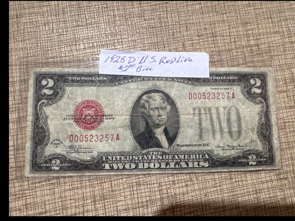 1928 D U.S. Redline $2 Bill