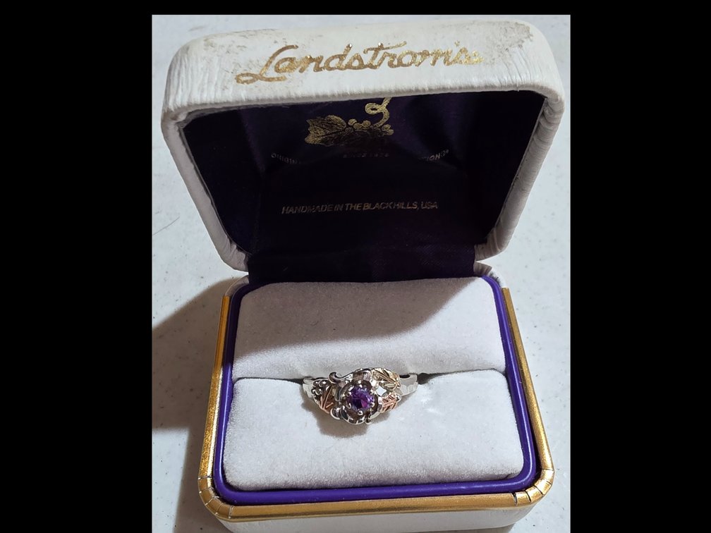 Black Hills Gold and Silver Ring with Amethyst Stone