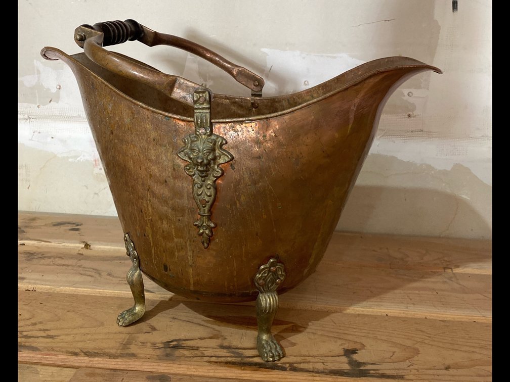 Copper Coal Bucket with Brass Feet