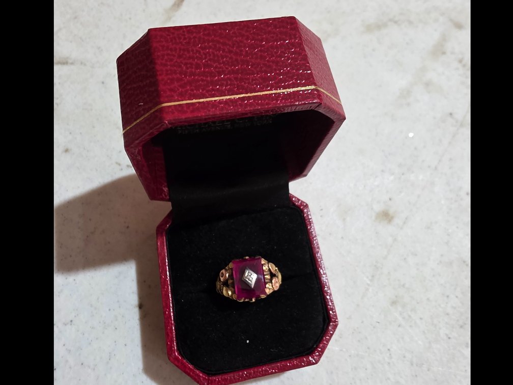 Synthetic Ruby and Gold Ring