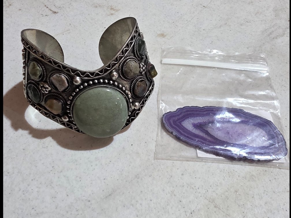 Silver Plateed and Stone Bracelet and sliced Purple Agate