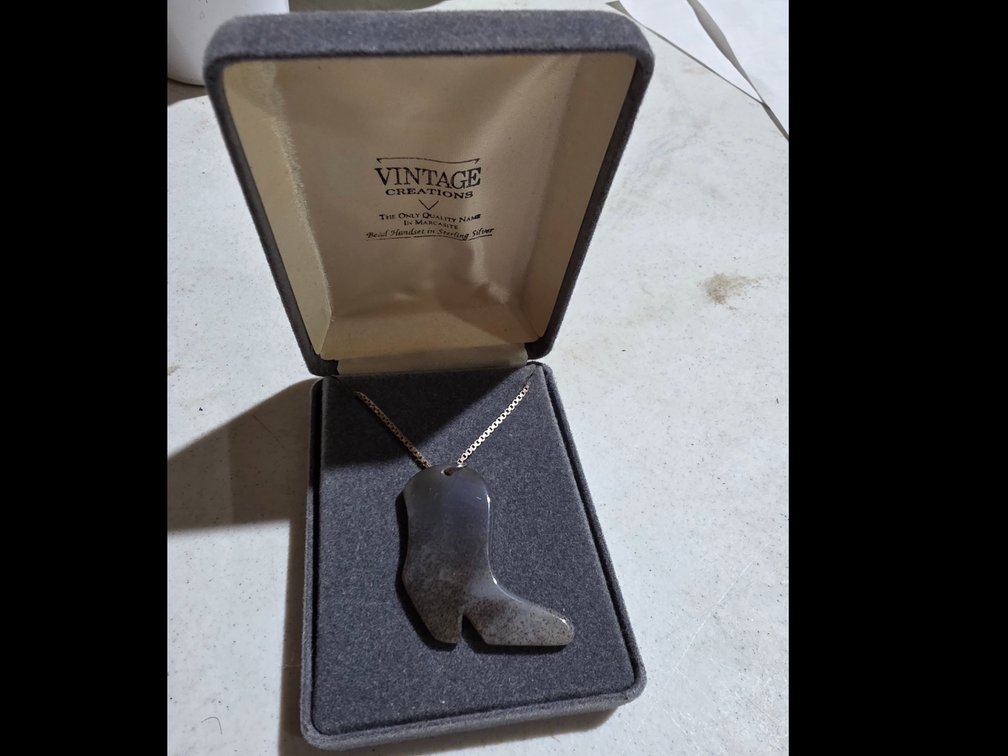 Montana Agate Cowboy Boot Necklace, Sterling Chain