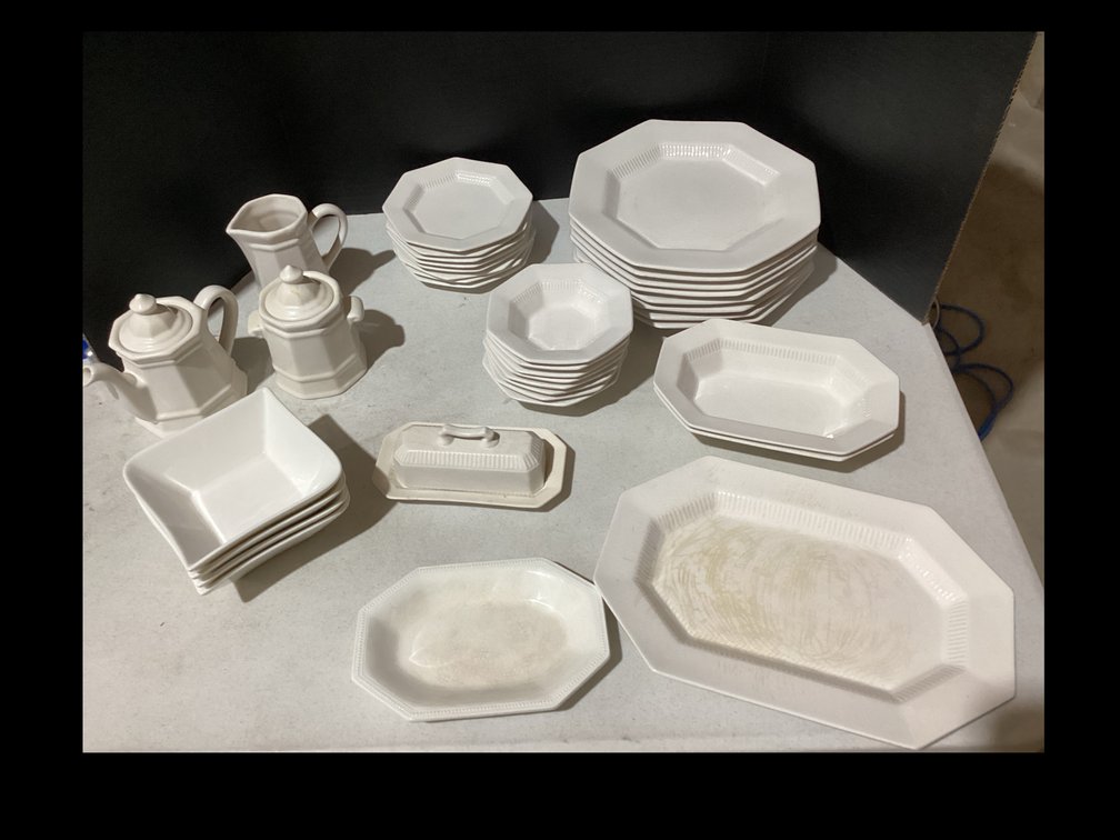 Salad Bowls by Fortaluxe - Tea Pot Sugar & Creamer by Pfaltzgraff & Dishware by Independence Ironstone