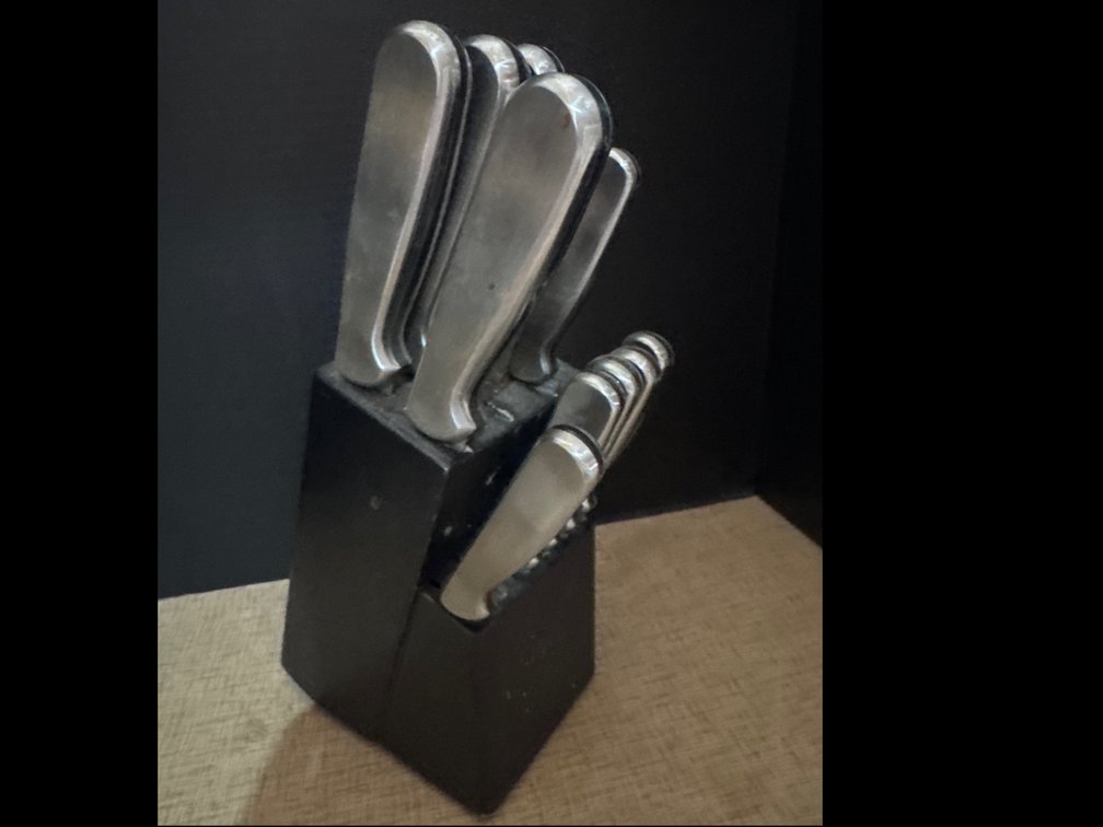 Cutlery Block W/ Silver Handeled Knives