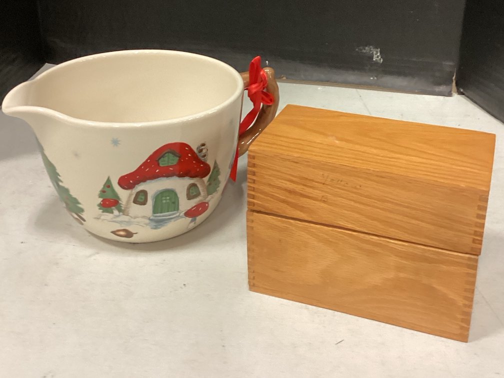 Wooden Recipe Card Holder With Recipe Cards - Ceramic 2Qt Batter Bowl