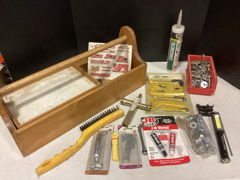 Wooden Tool Box With Contents