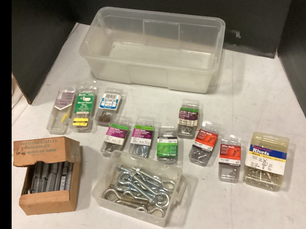 Assorted Nails, Rivets, Staples & Eye Bolts