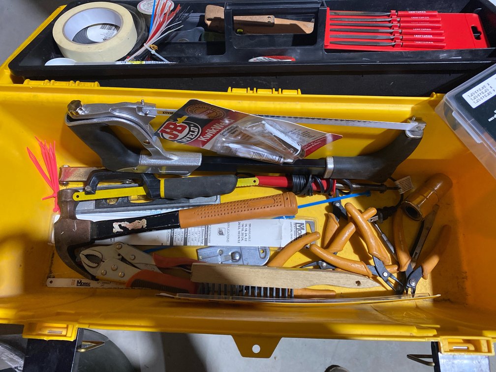 Yellow Plastic Tool Box with Tools