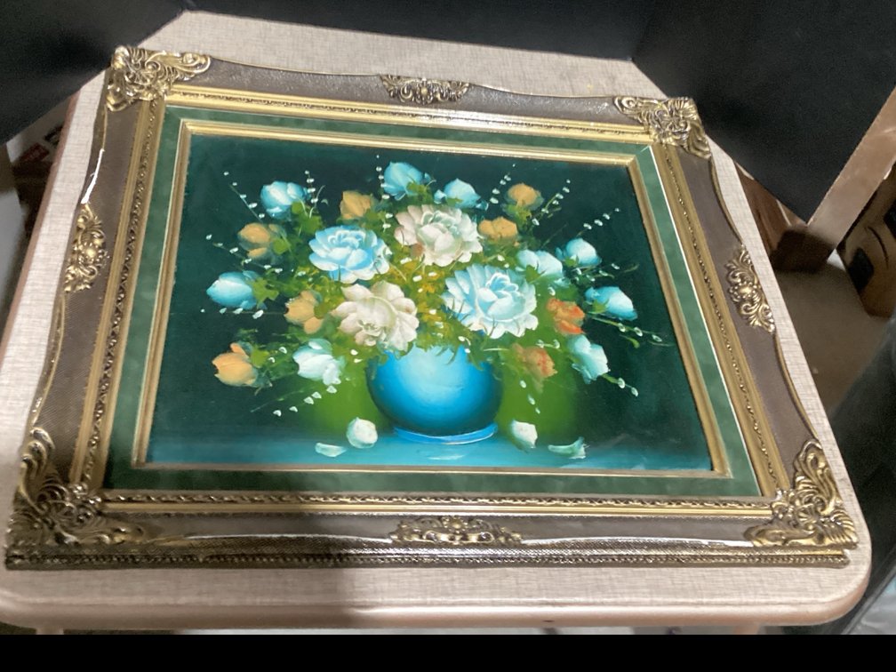 Framed Oil on Canvas “Flower Arrangement in Vase”