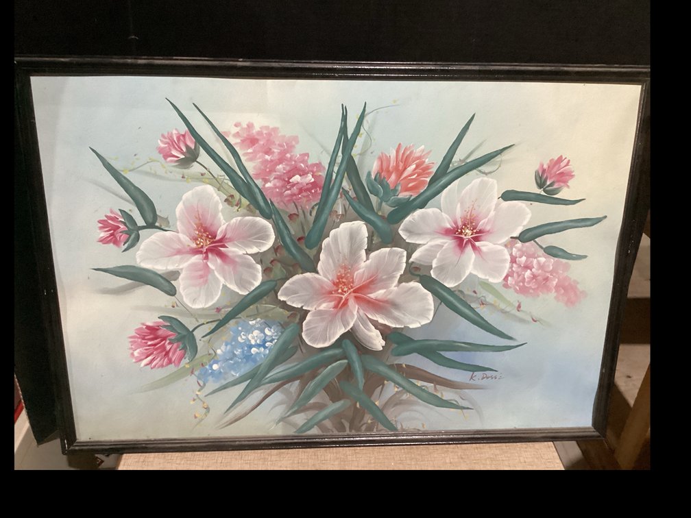 Framed Painting on Rigid Board “Floral” by K. Dossi