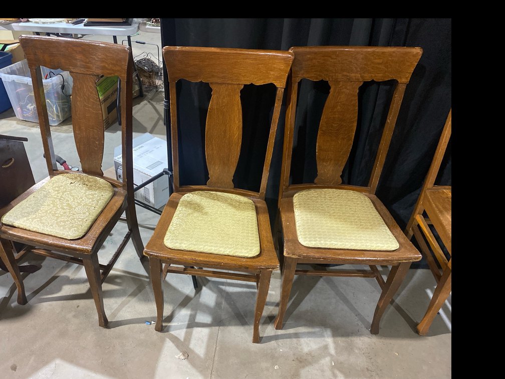 Solid Oak T Back Side Chair with Padded Seat Lot of 3