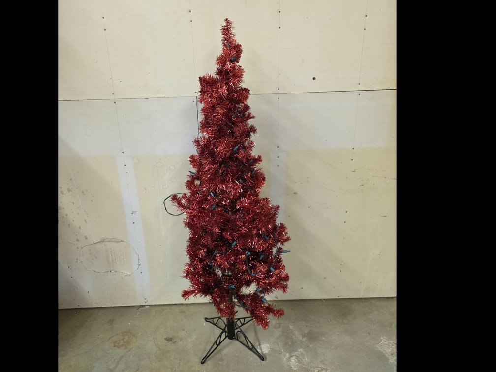 5Ft Red Tinsel Light Up Tree