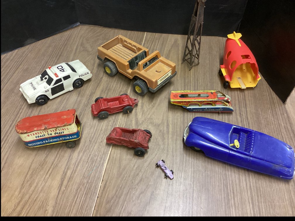 Vintage Cars, Jeep, Metal Crane Boom & Misc Metal Hitches
